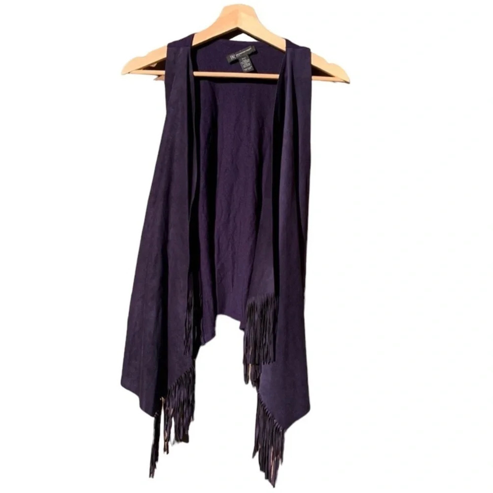 INC FRINGED boho blue suede like vest size PM